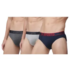 sporto Mens Solid Cotton Brief Soft Elastic (Pack of 3) Black