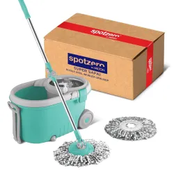Spotzero by Milton Royale Stainless Steel Wringer Spin Mop with Big Wheel and Puller Handle, Bucket Floor Cleaning and M