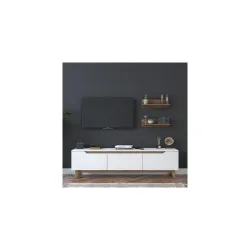 Spyder Craft DIVYSA D1 TV Unit with Wall Shelf, TV Stand with Bookshelf Wall Mounted with Shelf, Color: White & Brown (B