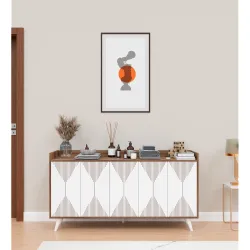 Spyder Craft Marcos Multi Purpose Five Door Buffet Console Cabinet, Geometric TV Stand with Open Shelves : Show Off Your