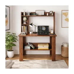 SPYDER CRAFT Modern Daisy Engineered Wood Study Table with Storage Shelf | Clean Minimalist Computer Desk for Home, Office, & Bedroom | Durable & Easy to Clean (Columbian Walnut) (Assembly_DIY)