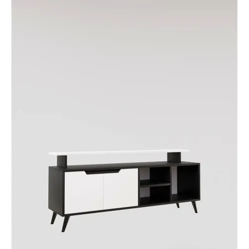 Image of SPYDER CRAFT Rhodium Engineered Wood TV Cabinet with Book Shelves & Decor Display Unit 