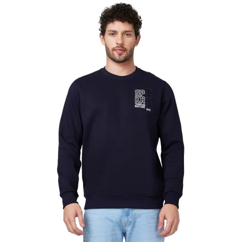 Image of Spykar Blended Slim Fit Round Neck Full Sleeve Sweatshirt for Men