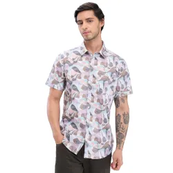 Spykar Half Sleeve Slim Fit Printed Pink Shirts for Men
