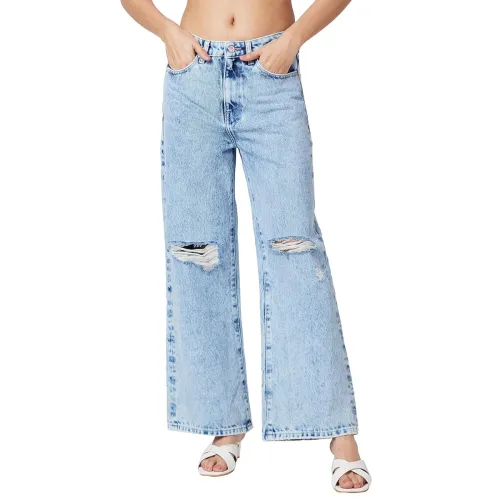 Image of Spykar High Rise Wide-Leg Blue Jeans for Women