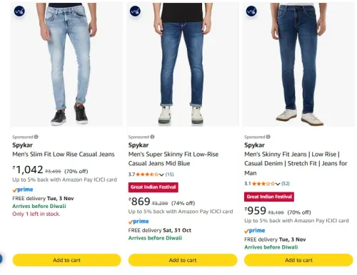 Image of Spykar Men Jeans at minimum 70% Discount