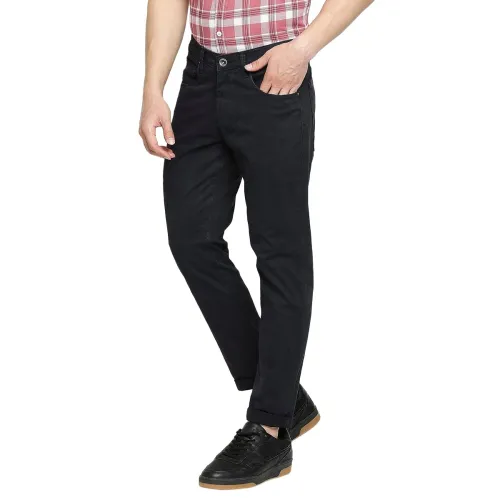 Image of Spykar Men Mid Rise Cotton Slim Fit Tapered Length Trousers