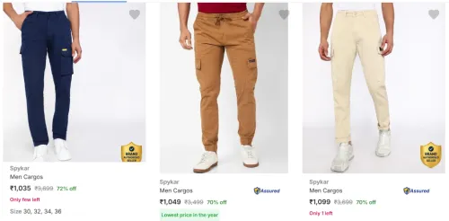 Image of Spykar Mens Cargos Minimum 70% Discount