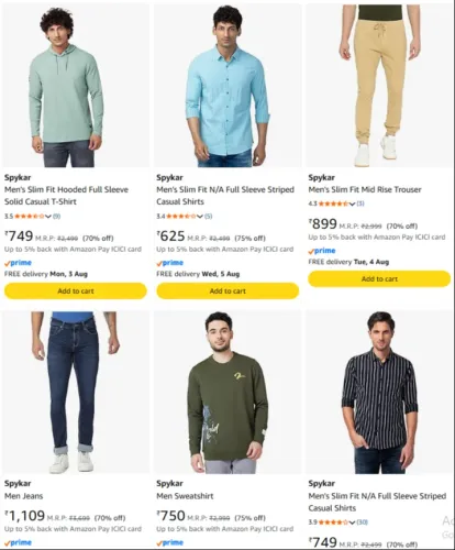 Image of Spykar men's Clothing up to 75% Discount