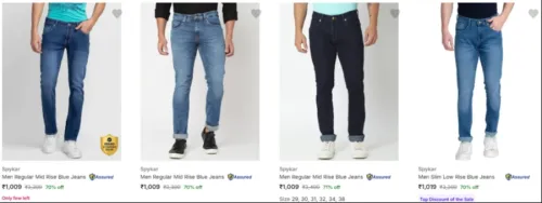 Image of Spykar Men's Jeans at Minimum 70% Discount