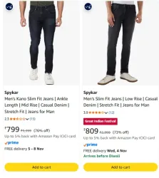 Spykar Mens Skinny Fit Low-Rise Casual Jeans at minimum 70% Discount