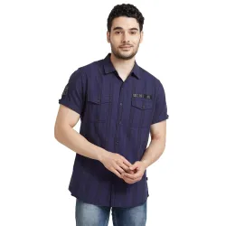 Spykar Mens Slim Fit N/A Half Sleeve Striped Casual Shirts