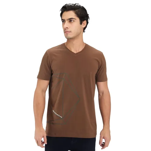 Image of Spykar Men's Slim Fit V-Neck Half Sleeve Solid Casual T-Shirt