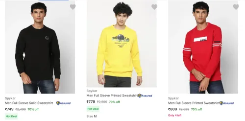 Image of Spykar Men's Sweatshirts at minimum 70% Discount