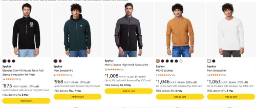 Image of Spykar Men's Sweatshirts upto 70% discount 
