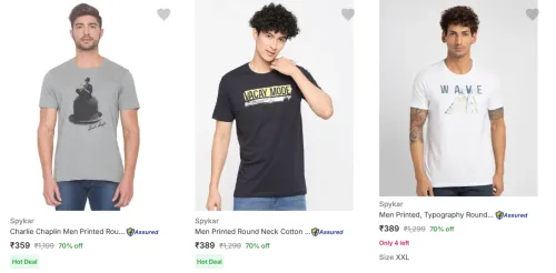 Image of Spykar Men's T-shirts at minimum 70% Discount