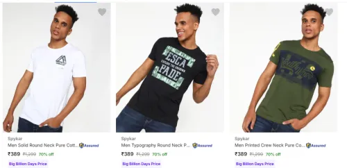 Image of Spykar Men's T-shirts at minimum 70% Discount
