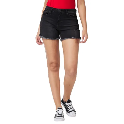 Image of Spykar Mid Rise Black Shorts for Women