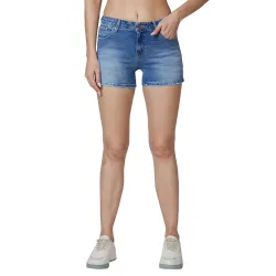 Spykar Mid Rise Blue Shorts for Women