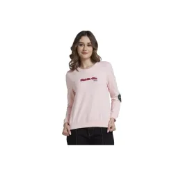 Spykar Women Baby Pink Blended Regular FIt Round Neck Printed Sweatshirt