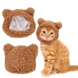 SQUISHY Cat Hat, Dog Hat, Cat Costume Rabbit Ear Headwear for Christmas Cosplay, Soft Knit Warm Pet Accessory (Brown)