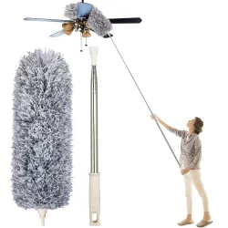 SR Microfiber Feather Duster Bendable & Extendable Fan Cleaning Mop with Long Rod100 inches Expandable Pole Handle Washa