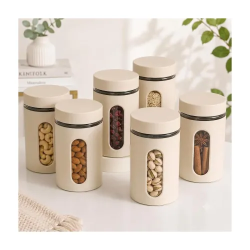 Image of SR (Set of 6) Oval Window Plastic Storage Container (1000ml) | Airtight Kitchen Storage Containers | Containers for Kitc