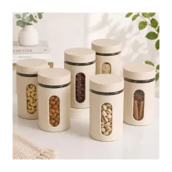 SR (Set of 6) Oval Window Plastic Storage Container (1000ml) | Airtight Kitchen Storage Containers | Containers for Kitc