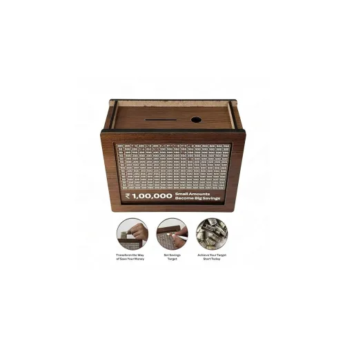 Image of SR Wooden Piggy Bank (Carved Design, Multicolor) 