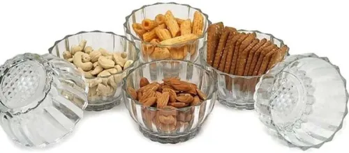 Image of SRKBS Glass Serving Bowl Crockware Crystal Clear Bowl (Pack of 6, Clear)