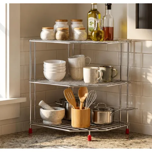 Image of Stainless Steel 3-Tier Storage Shelf Rack