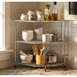 Stainless Steel 3-Tier Storage Shelf Rack, Dish Stand for Kitchen, Corner for Kitchen, Plates Bowls and Cups Rack, Countertop, (12.5 X 12.5 X 12.5)