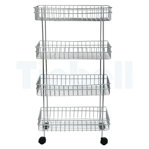 Image of Stainless Steel 4-Tier Kitchen Storage Trolley with Wheels