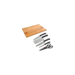 Stainless Steel Kitchen 5-Pcs Knife Set with Wooden Chopping Board
