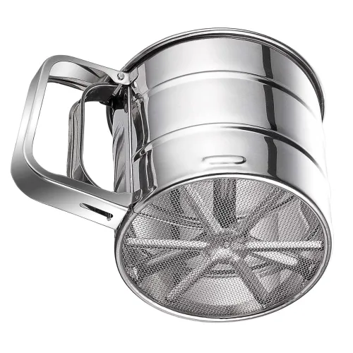 Image of Stainless Steel Double Layer Flour Sifter Hand Press Baking Tool