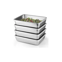 Stainless Steel Food Storage Containers, Set of 4, Commercial Grade Serving Trays, Kitchen Prep Pans,Silver