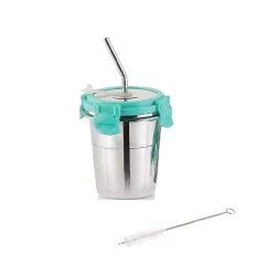 Stainless Steel Fusion Glass Tumbler with Stainless Steel Metal Straws and Cleaning Brush with Steel Lid (SIP Easy 250ML)
