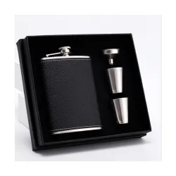 ROIMOE Stainless Hip Flask Gift Set 8 Oz Hip Flask with Black Leather Cover Portable Steel Hip Flasks for Liquor with 2 Cups & Funnel Whiskey&Rum &Vodka Flasks for Drink Bar BBQ and Travelin...