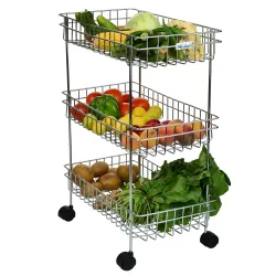Stainless Steel 3-Layer Kitchen Storage Trolley Rack with Wheels