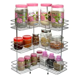 Stainless Steel L Corner Shape Stand, Utensils Modular Kitchen Rack Storage Organizer, Heavy Duty Rust Resistant Stainless Steel Material (3 Layer)