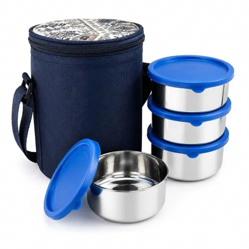 Image of Stainless Steel Lunch Box Set of 4 (250ml Each) with Insulated Carry Bag