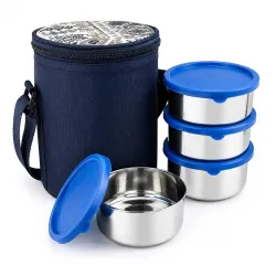 Stainless Steel Lunch Box Set of 4 (250ml Each) with Insulated Carry Bag