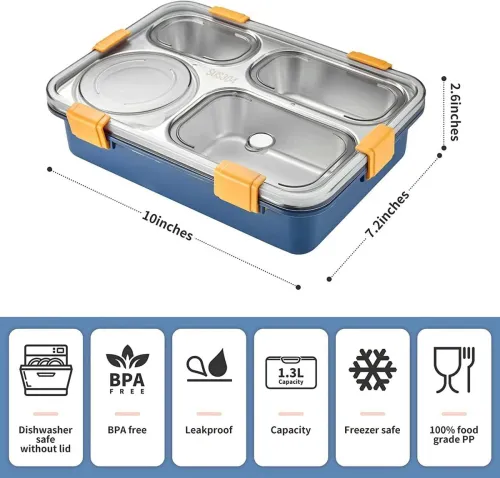 Image of Stainless Steel Lunch Box 4 Containers Plastic Office Lunch Box (1300 ml)