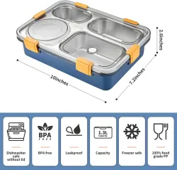 Stainless Steel Lunch Box 4 Containers Plastic Office Lunch Box (1300 ml)