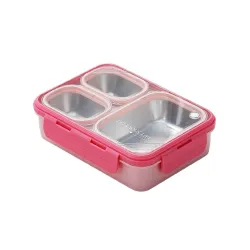 Stainless Steel Lunch Box | 3-Compartment Leakproof & BPA-Free Bento Box | Insulated with Detachable Inner Containers & 4-Sided Lock | Ideal for Office, School, College & Travel | Pink