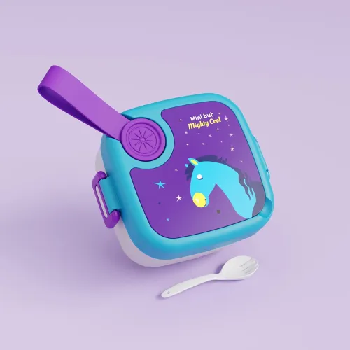 Image of Stainless Steel Lunch Box with Spoon (500 ML - Purple & Blue)