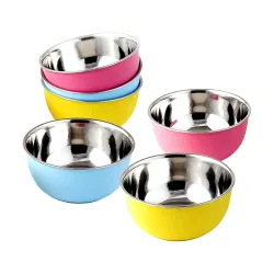 Stainless Steel Microwave Safe Bowls Pack of 6 Pcs | Multipurpose Mixing, Salad, Fruit, Snack & Dessert Bowls | 600 ml Each | 14 cm | No Lid (14 CM- 6 Pcs Multicolor)