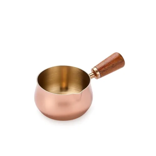 Image of Stainless Steel Mini Milk Pan with Wooden Handle & Spouts 
