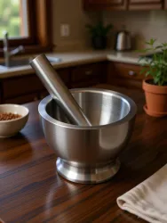 dasndas Stainless Steel Mortar Pestle Set with Lid Imam dasta Spice Mixer Silver Stainless Steel Masher (Pack of 1)