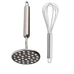Stainless Steel Potato mashers Whisker, Hand Tool Stainless Steel Mini Kitchen Whisk with Pav Bhaji Masher Best Kitchen Tool Combo for Your Home (Whisk 25CM and Masher 20CM)